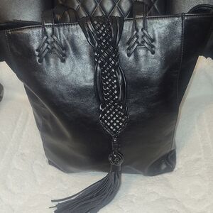 BIG BUDDHA Elegant Black Braided Tote
